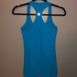 blue athletic racer back tank top